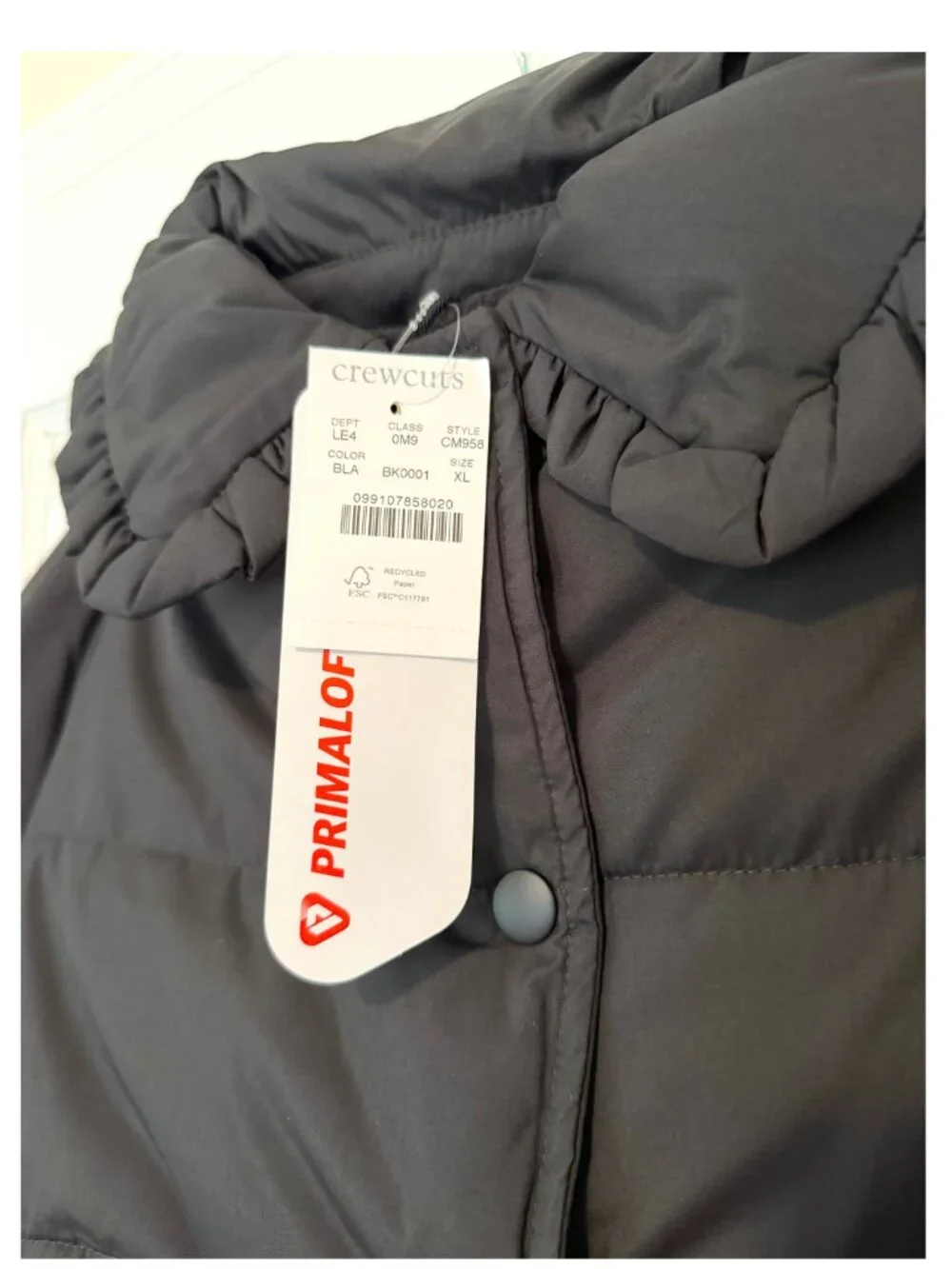 Girls NWT Sealed Black J.Crew Puffer Jacket Size XL Size 12-13